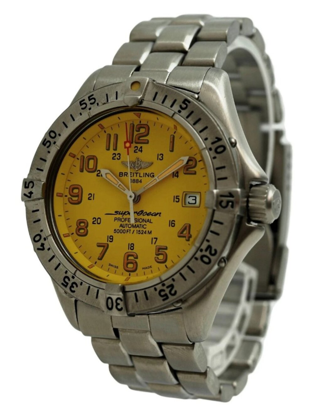 Breitling Men's 41mm Super Ocean 1500M Yellow Dial Automatic Watch! Ref: A17045!